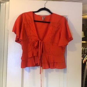Asos crop top tie up blouse with eyelet detail.